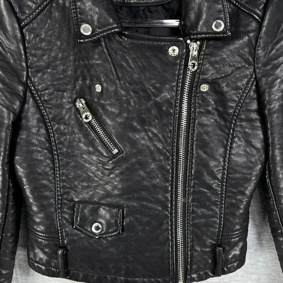 Members Only Womens S Black ASYM Zip Cropped Faux Leather Bomber Moto Jacket Y2K - Picture 7 of 16